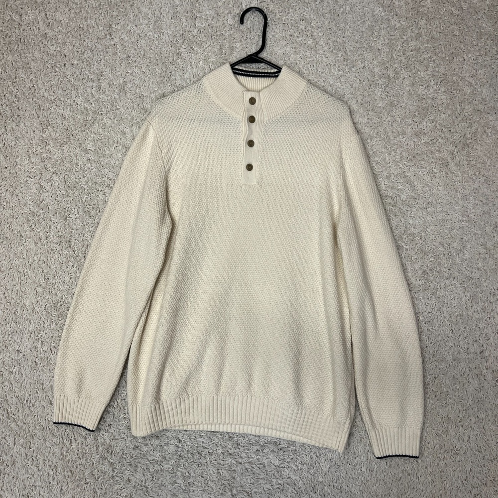 Jos A Bank Sweater Mens Large Cream Tailored Fit Preppy Old Money Minimal